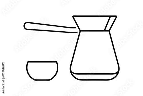 Turkish coffee pot line drawing with cup illustration