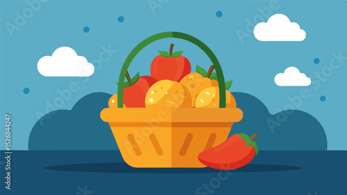 A small basket filled with just a few lumpy potatoes and a handful of shriveled bell peppers an illustration of the challenges faced by individuals on fixed incomes in affording. Vector illustration