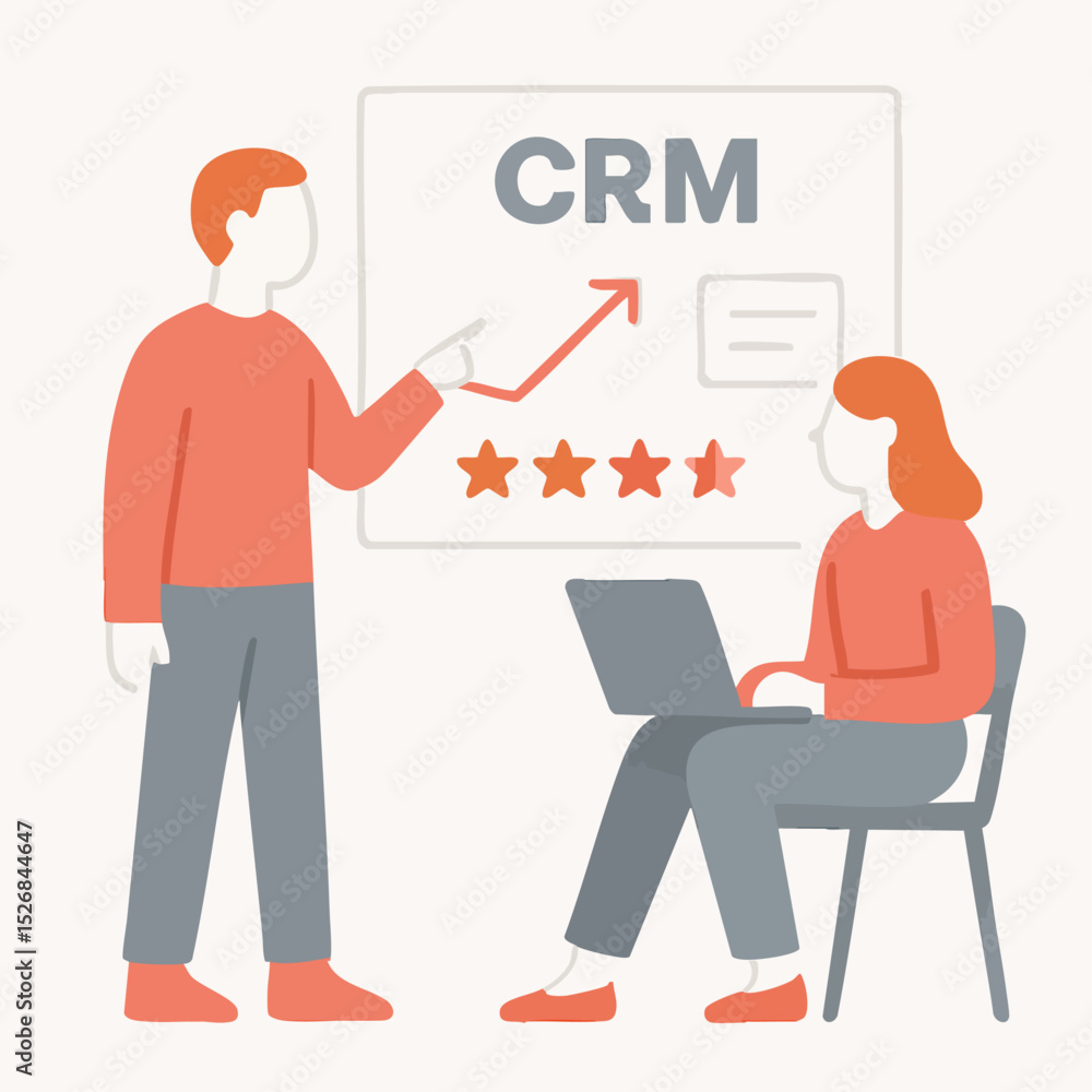 Fototapeta premium Flat Illustration Man Presenting Customer Relationship Management Data to Woman