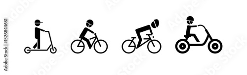 Two wheeled vehicles and riders icon set stock illustration