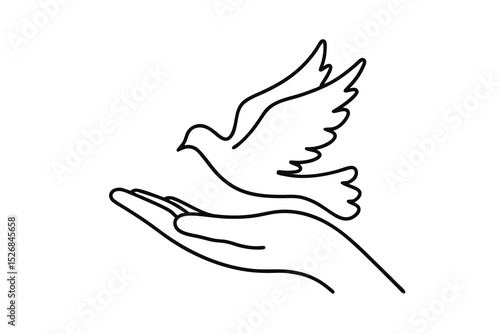 Gentle hands holding a dove line drawing peace symbol