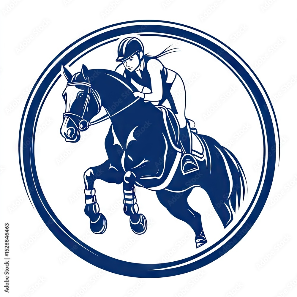 Fototapeta premium Equestrian logo, female rider, horse jumping