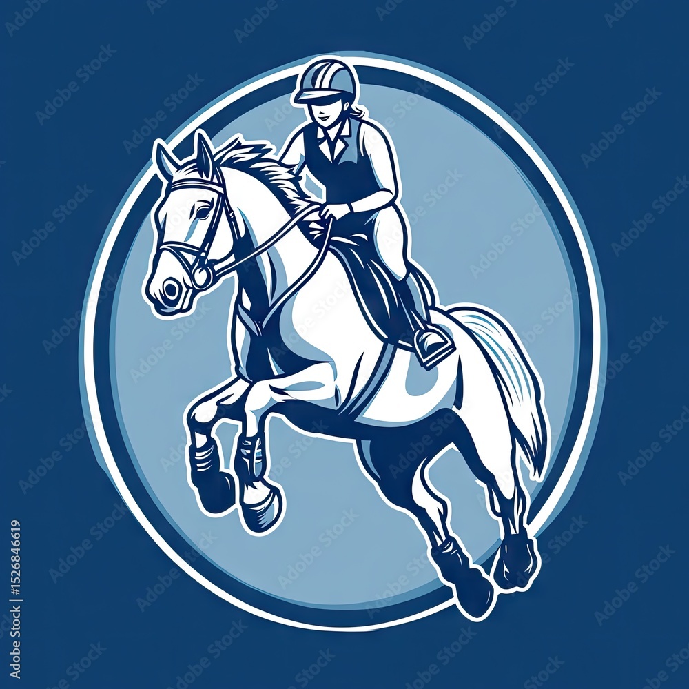 Obraz premium Equestrian woman jumping a horse. Circular graphic