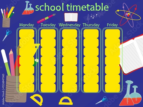 school timetable with school related icons