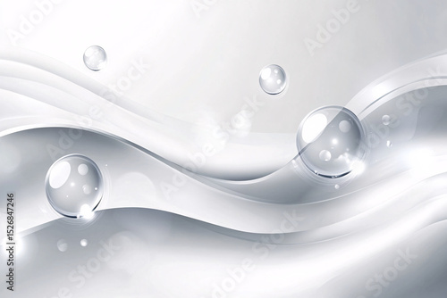 Abstract wavy background with bubbles in white and gray tones. banner. many bubbles. minimalism.