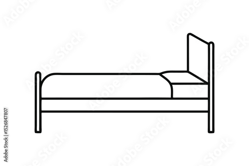 Simple line drawing of a single bed with headboard