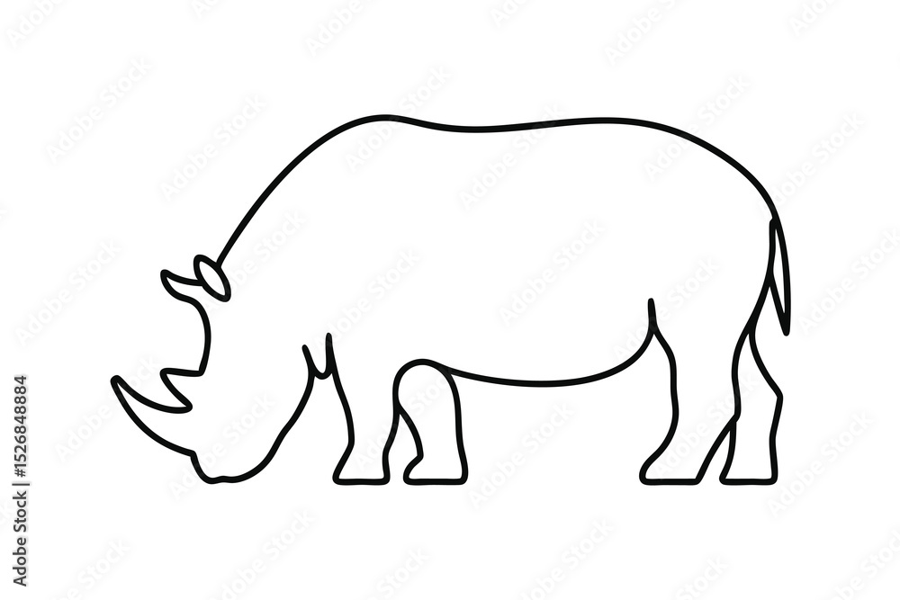 Simple line drawing of a rhino, african wildlife illustration Simple line drawing of a rhino, african wildlife illustration