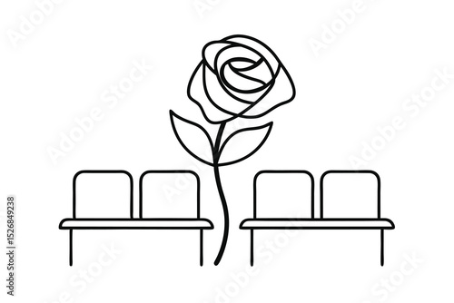 Simple line drawing rose between two benches waiting area