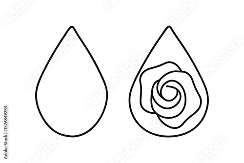 Simple line drawing of water drop with rose