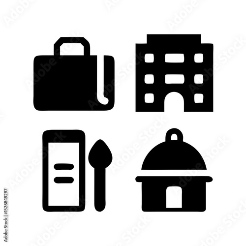 Hotel accommodation icon bundle pack black silhouette design