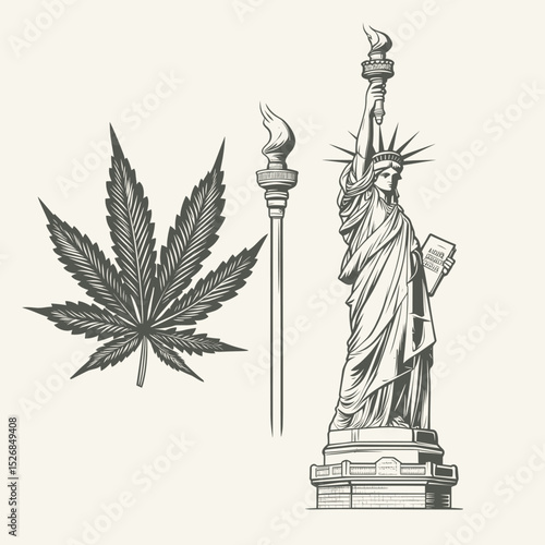 Statue of Liberty with Cannabis Leaf Illustration