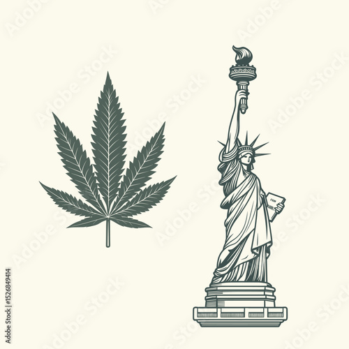 Statue of Liberty with Cannabis Leaf Illustration