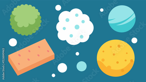 Painting with different textures such as sponges bubble wrap and cotton balls engaging both the tactile and visual senses.. Vector illustration