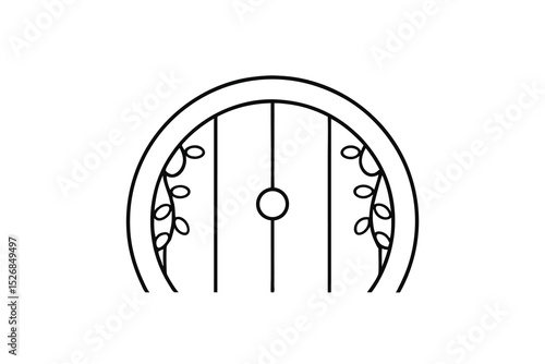 Round hobbit door line drawing illustration