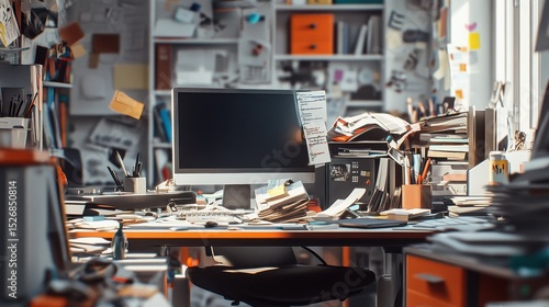 Cluttered workspace contrasts with organized office environment showcasing the impact of tidiness on productivity. Generative AI