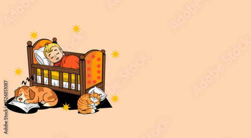 toddler boy sleeping with pets