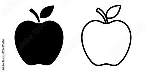 Apple icon. Black silhouette apple isolated on white background. Shape fruit. Symbol of health nutrition. Outline pictogram. Simple object. Nutritious sweet taste. Logo for diet. Vector illustration