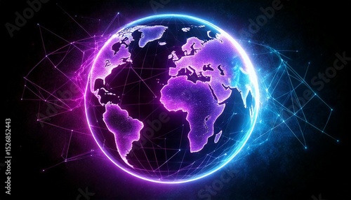 Holographic globe world map neon lights