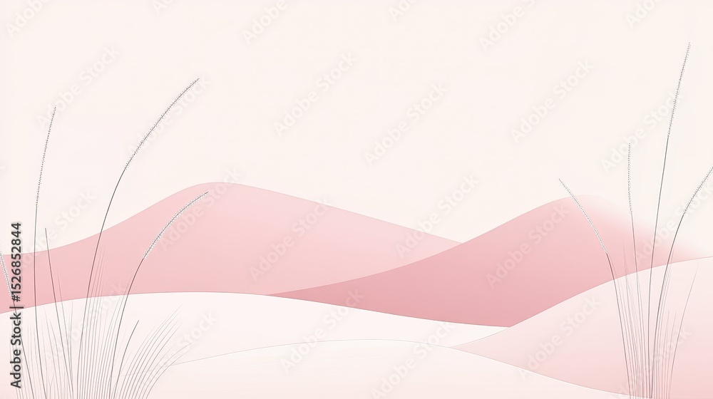 Fototapeta premium Pastel pink landscape with subtle grass.
