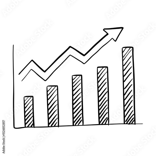 A handdrawn bar graph shows upward trending growth, isolated on white background