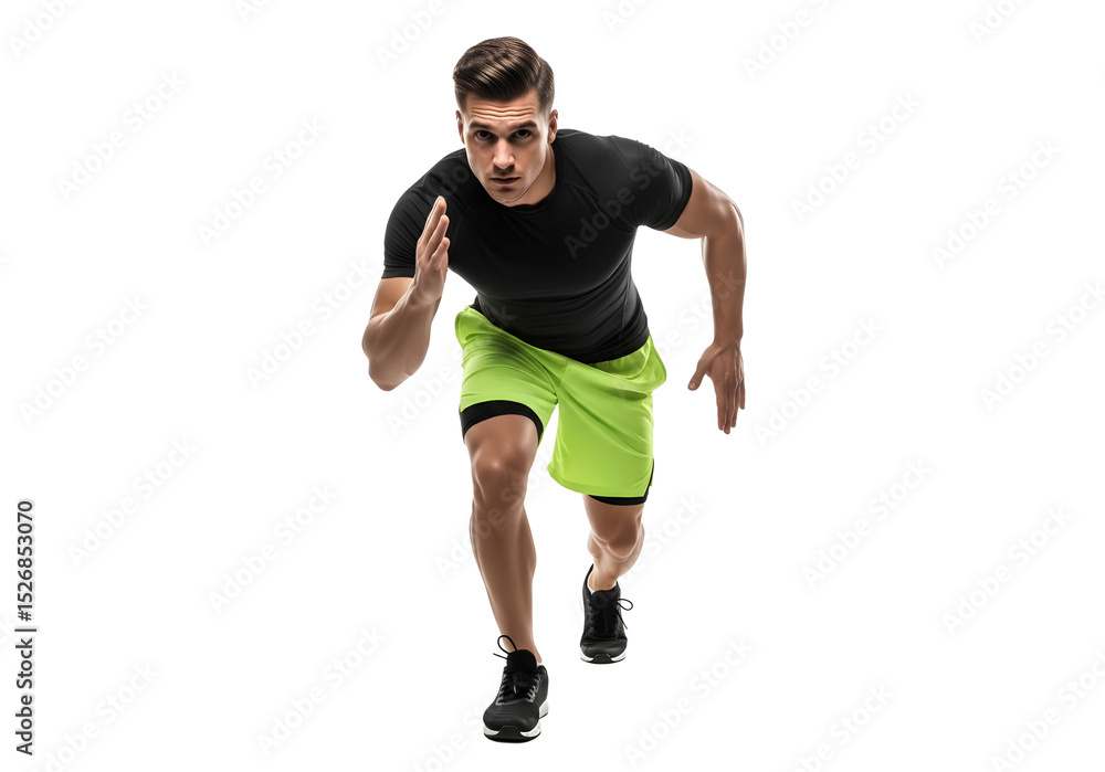 Fototapeta premium Male runner in starting pose on a transparent background
