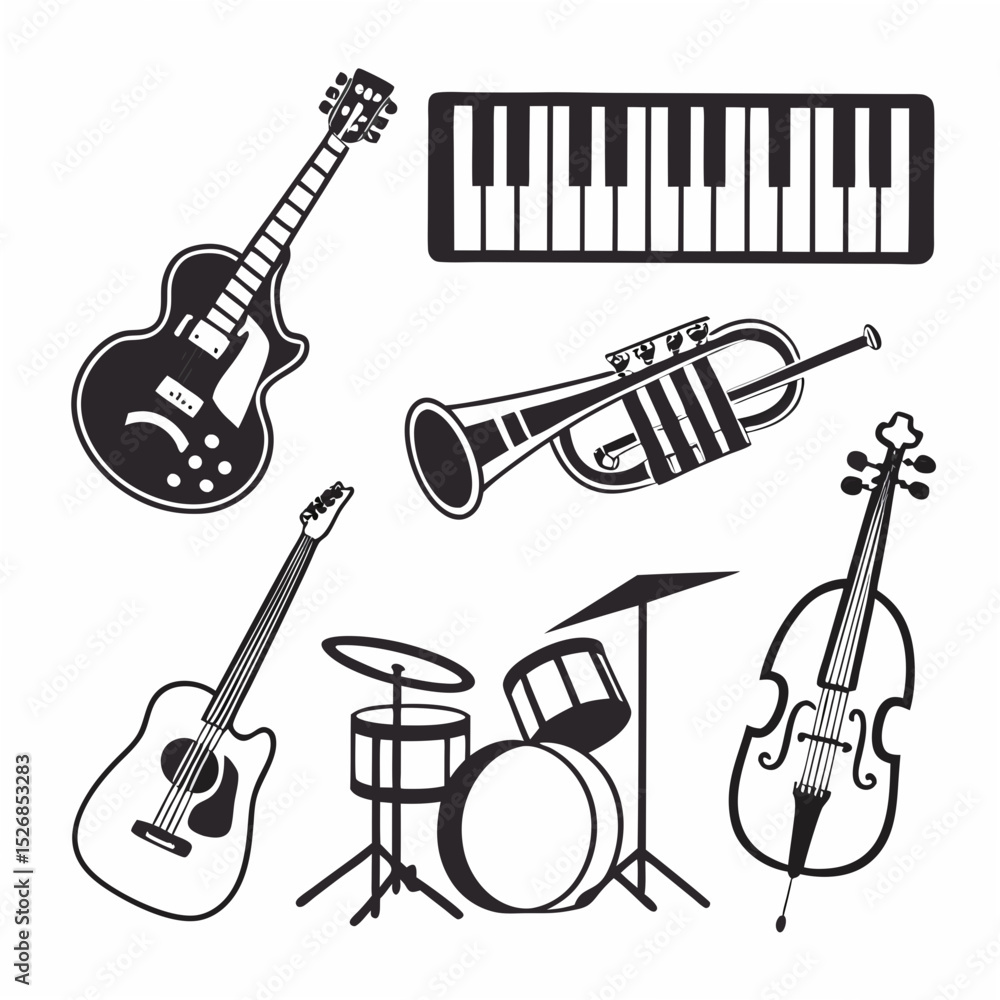 Fototapeta premium Professional music instruments icons set transparent background