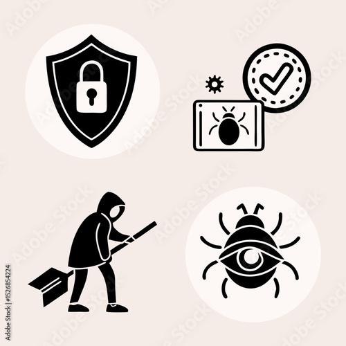 Cybersecurity concepts digital security shield bug malware protection