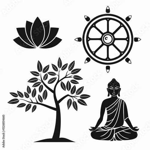 Buddha lotus dharmachakra bodhi tree meditation spiritual peace serenity