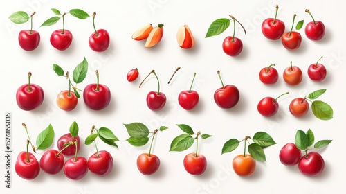 Fresh cherry collection isolated on white background with clipping path.