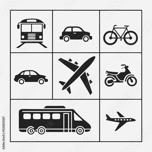 Transportation icons set bus car bicycle plane motorbike van travel vehicle
