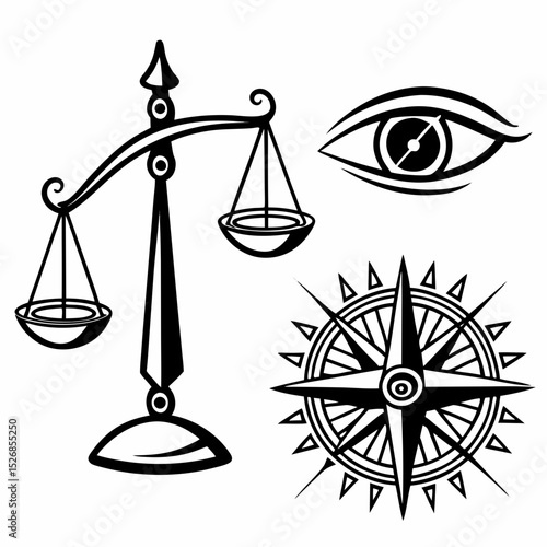 Scales of justice eye of providence compass rose tribal tattoo design