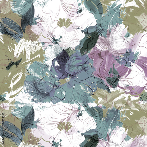 Φωτογραφία An abstract line drawing of a floral bouquet, where flowers and leaves are represented by intricate, swirling lines that create a sense of natural beauty and elegance