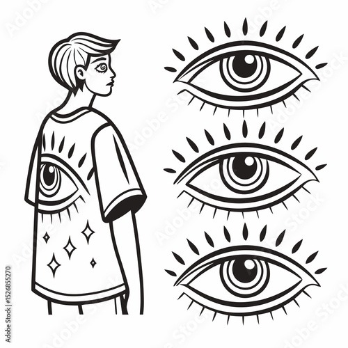 Stylish girl wearing tshirt with all seeing eye design