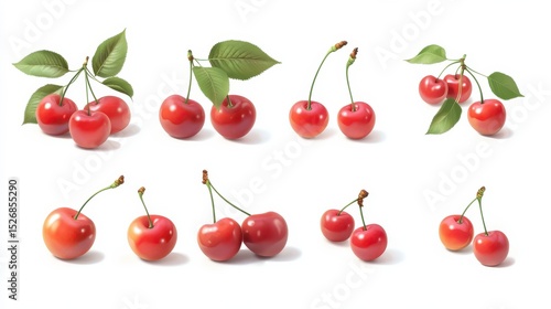 Fresh cherry collection isolated on white background with clipping path.