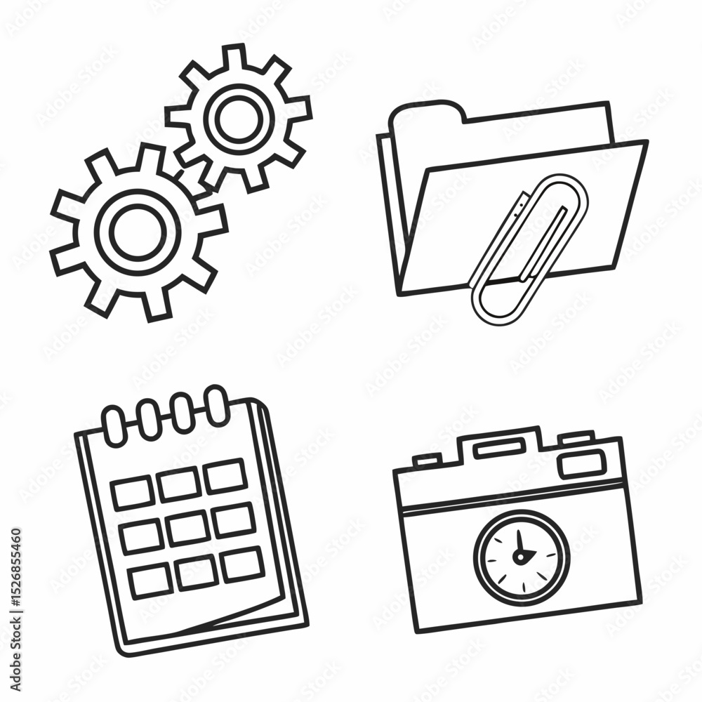 Fototapeta premium Business icons gears folder calendar camera clock teamwork management planning time