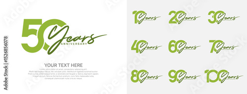 Anniversary logo set vector design, green color for celebration event