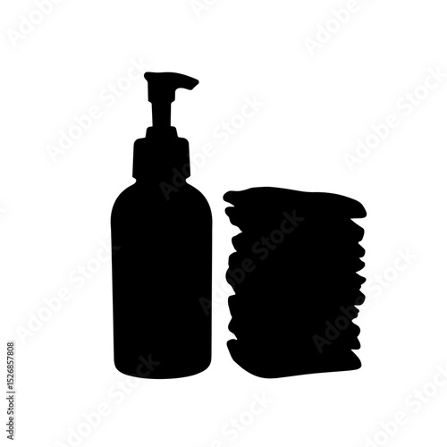 Silhouette of reusable cotton pads and cleansing oil, eco-friendly skincare products