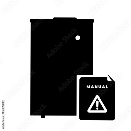 Silhouette of inverter panel with alert symbol and manual, repair troubleshooting