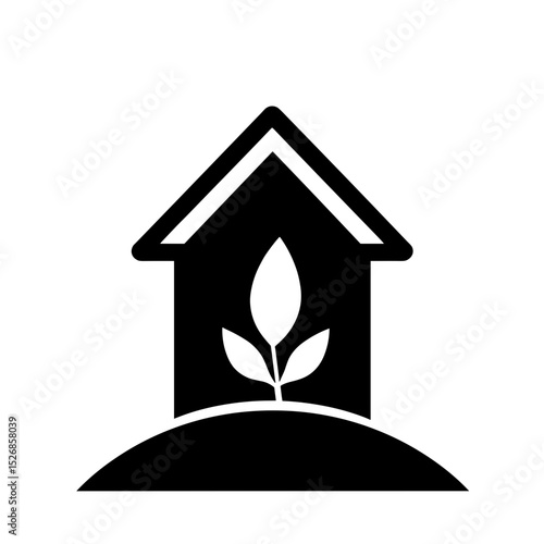 Eco-friendly home silhouette with plant icon, sustainable living design