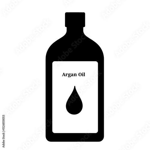 Silhouette of argan oil bottle with drop symbol, organic beauty product, copyspace