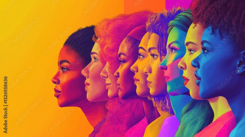 Vibrant and colorful illustration of diverse people, including multiracial women lesbian and gay movement. Equality and inclusion Vibrant and colorful illustration of diverse people, including multiracial women lesbian and gay movement. Equality and inclusion