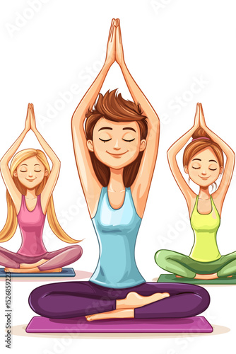 Women practicing yoga in colorful outfits