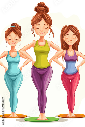 Women practicing yoga in colorful outfits