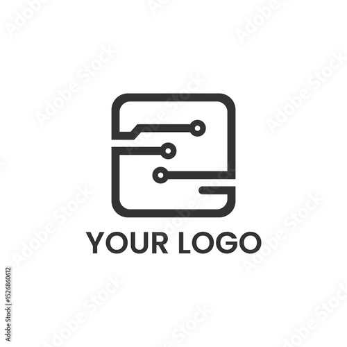 Minimalist Circuit Tech Logo – Digital Technology Icon for IT & Software Companies