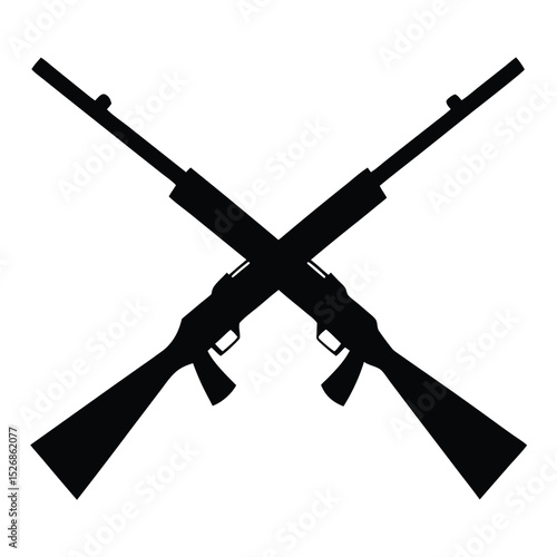 Crossed Shotgun Silhouette Black Hunting Rifles Design for Illustration