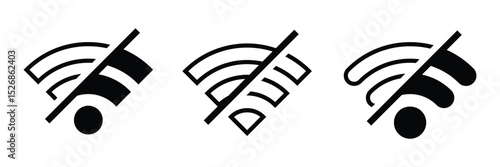 No wifi sign. Disconnect wifi icon set. No wifi connection icon on isolated white background.