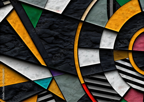 Immerse yourself in a vibrant world of abstract geometry with this striking collection of art prints. Featuring intricate compositions reminiscent of modern stained glass, these designs boast bold bla