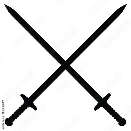 Two Black Swords Crossed in Silhouette, Emblem of Defense, Protection and Strength