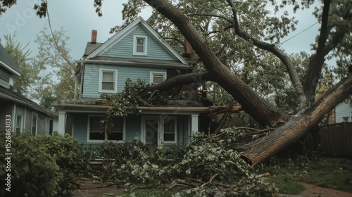 Wallpaper Mural Large tree falls on house during severe storm causing significant property damage in suburban neighborhood Torontodigital.ca