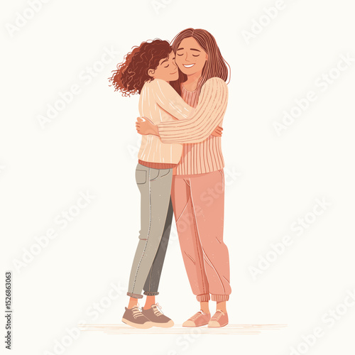 Happy mother-daughter embrace illustration